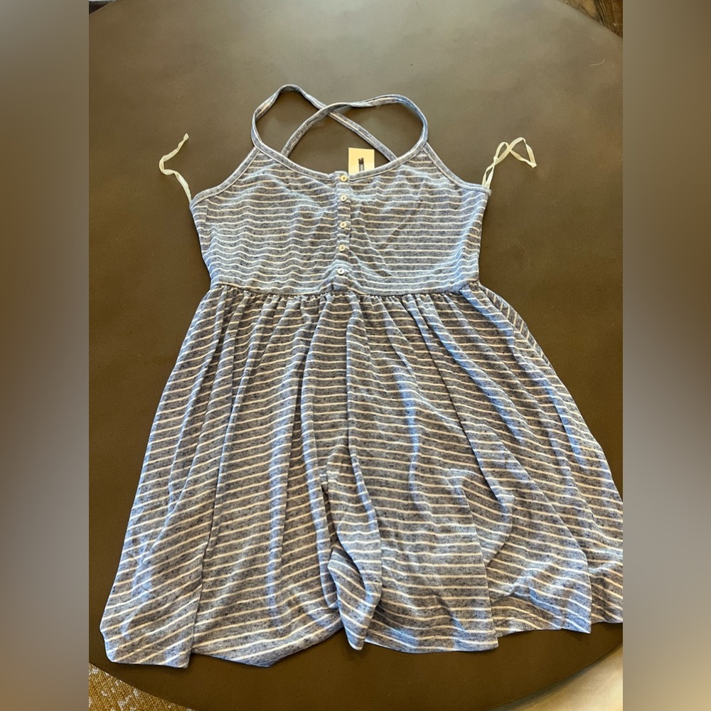 NWT Impressions Women’s X-back Sleeveless Babydoll Top, Blue/White Stripe size L